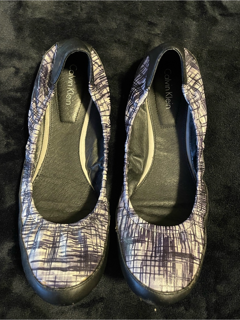 Calvin Klein Purple and Black Textured Ballet Flats